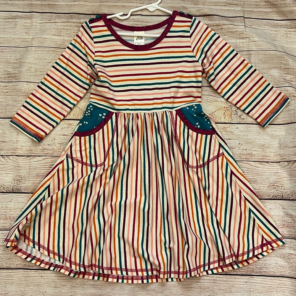 EUC Sz. 6 Girls Wildflowers Colorful Stripe Dress with Pockets